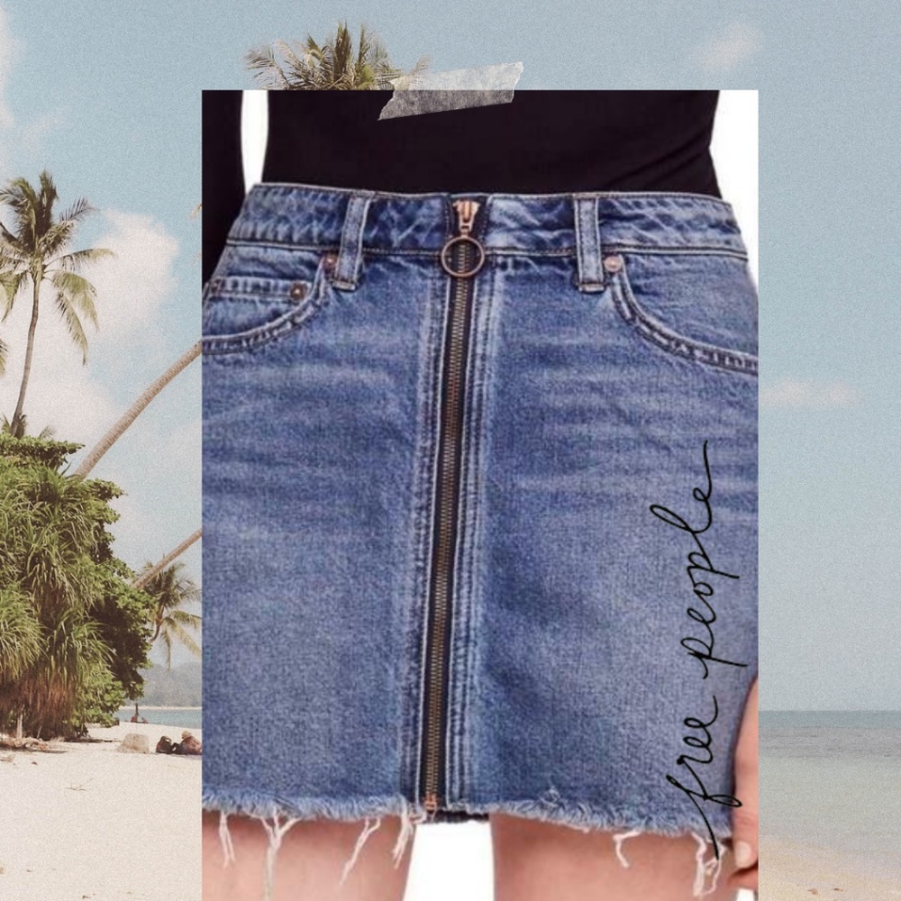 🌟 🌟 Free People Blue Med Wash Zip it Up Denim Jean Mini Skirt - Size 26🌟 🌟